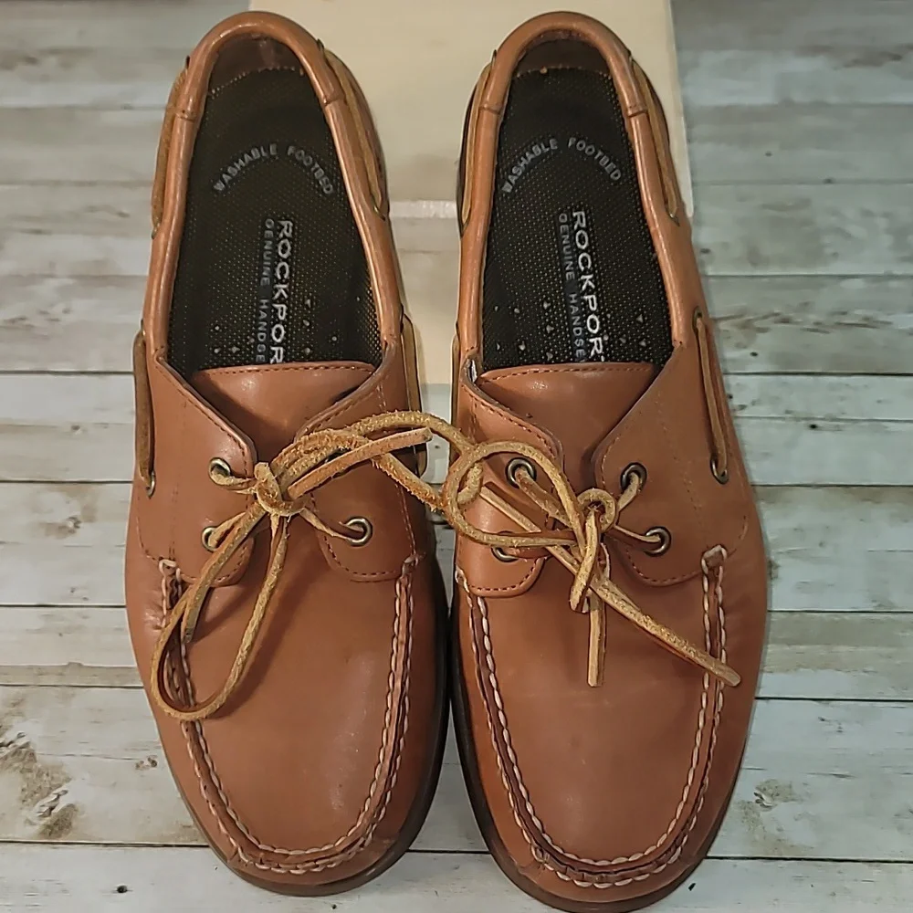 Rockport Mens Handsewn Leather Boat Style Shoes Light Caramel Brown Size 8½‎ 8.5